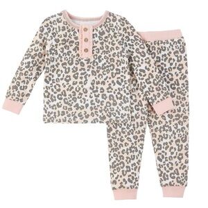 Mud Pie Leopard Print Pajama Set with Pink Accents